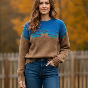 Vintage Y2K Merona Sport 100% Icelandic wool Aztec crewneck sweater, medium